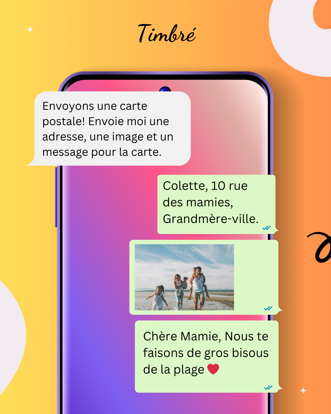 Conversation WhatsApp pour envoyer une carte postale