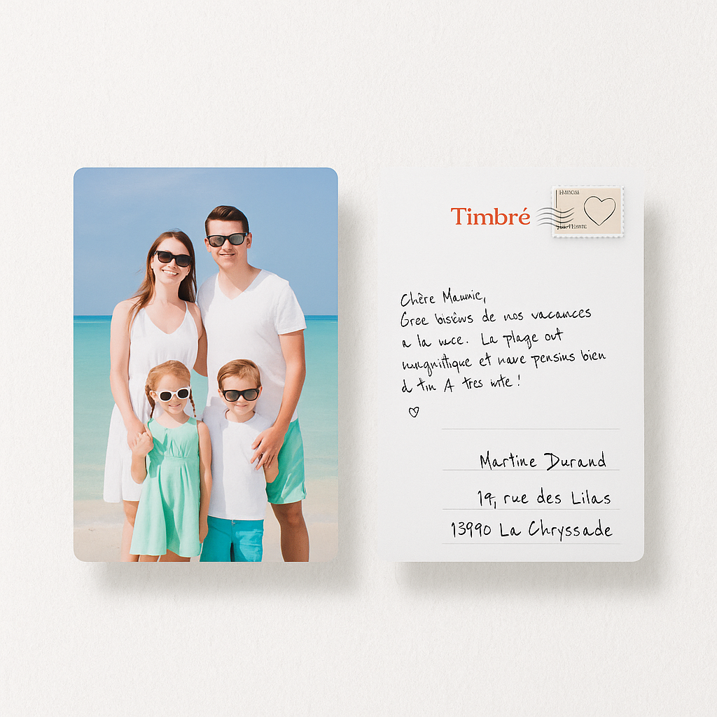 Carte postale de famille à la plage